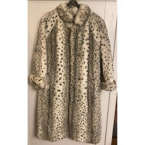 Sportowne Futur~Leopard Print Faux Fur Long Coat~Vintage~ Reversible Size 12